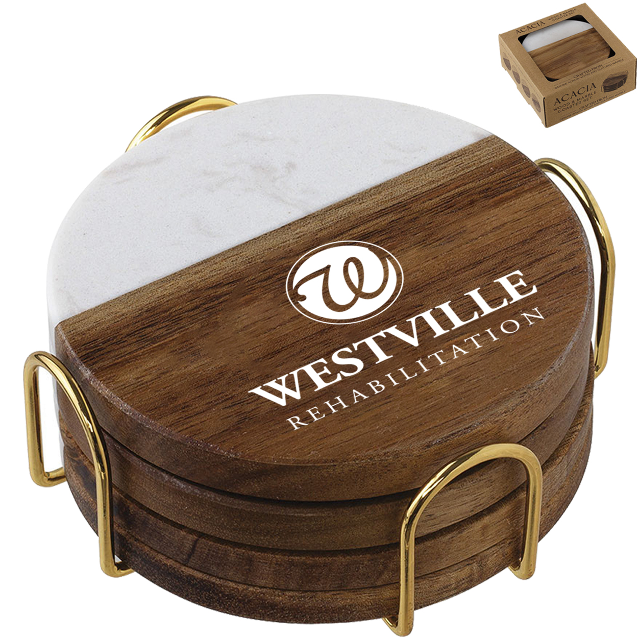 Product Photo 1 Acacia Wood & Marble Coaster Set