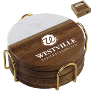 Acacia Wood & Marble Coaster Set - IL3216