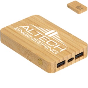 Bamboo Dual Port Power Bank w/ 5W Wireless Charger, 5000mAh - AR1416