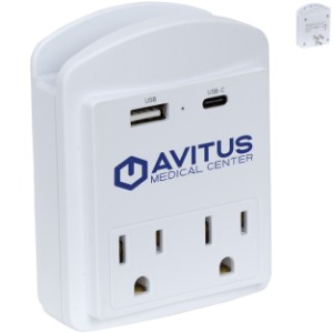 Flux Wall Charger & Phone Holder w/ Type-C, USB & AC Outlets - AR1434