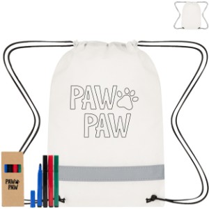 Lil' Bit Reflective Non-Woven Coloring Drawstring Bag w/ 4 Pc Washable Marker Set - HT6342