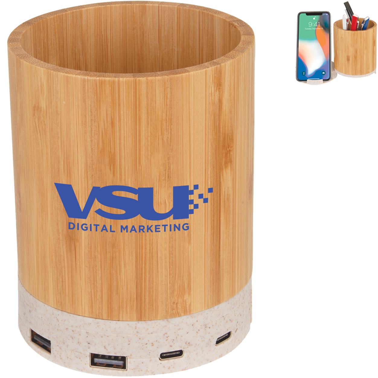 Product Photo 1 Bamboo Pen Cup w/ 10W Wireless Charger