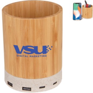 Bamboo Pen Cup w/ 10W Wireless Charger - CF4621