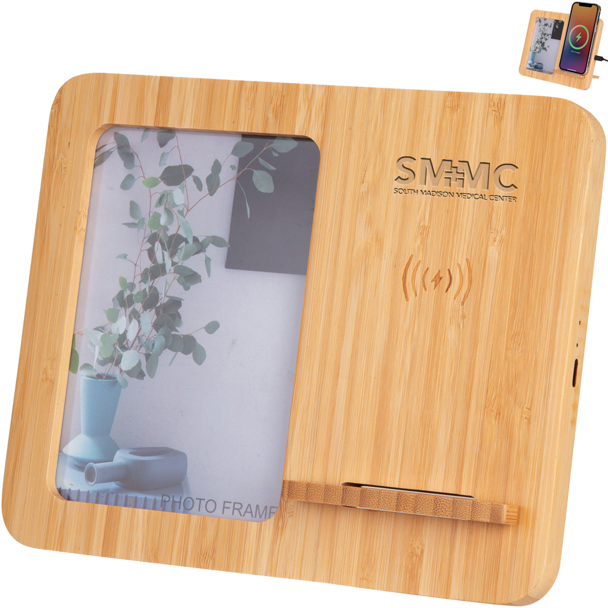 Product Photo 1 Bamboo Photo Frame 4"x6" & 10W Wireless Charger
