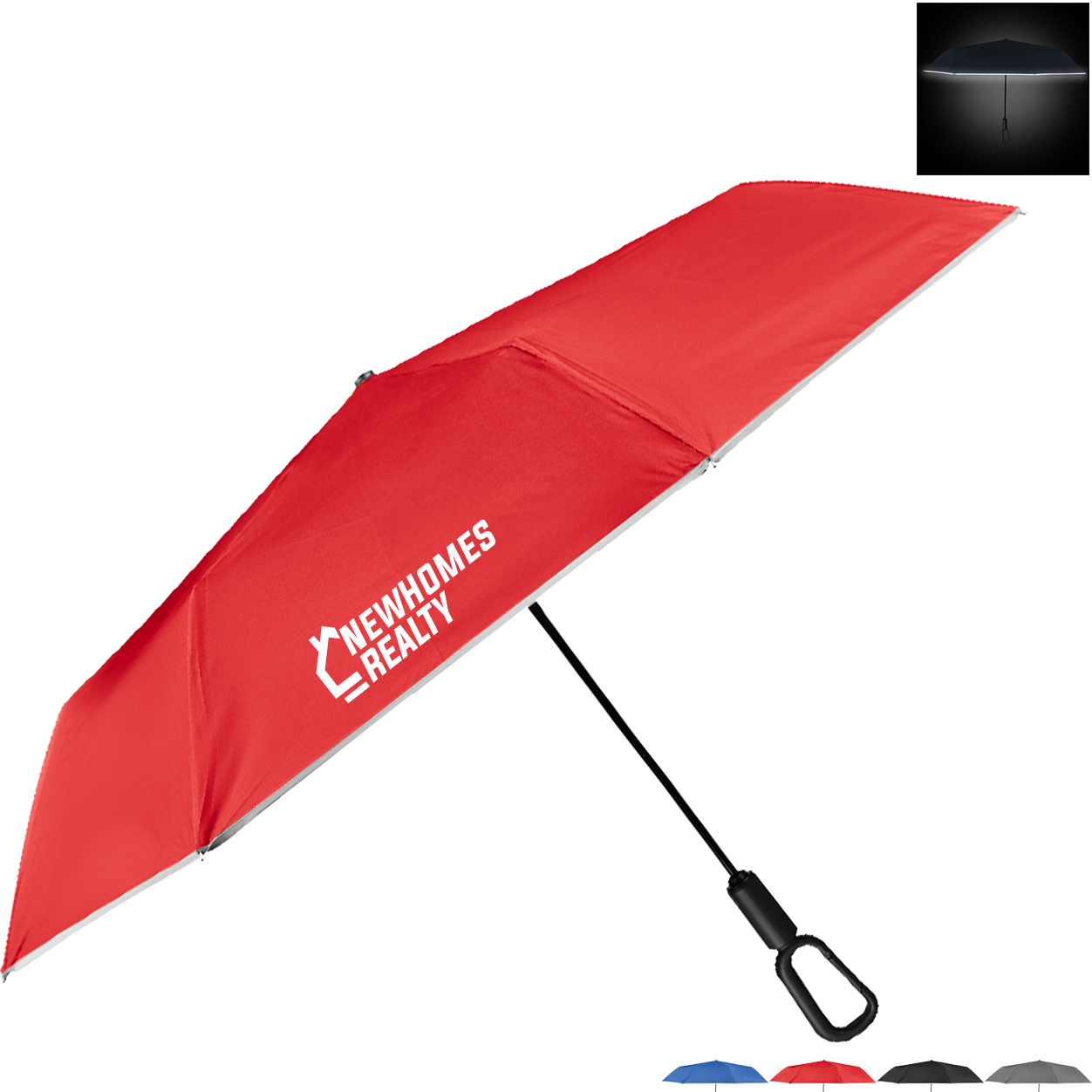 Product Photo 1 Reflective Umbrella w/ Carabiner Handle, 46" Arc