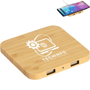 Panda FSC® Bamboo 5W Wireless Charger w/ Dual USB Ports - AR1512