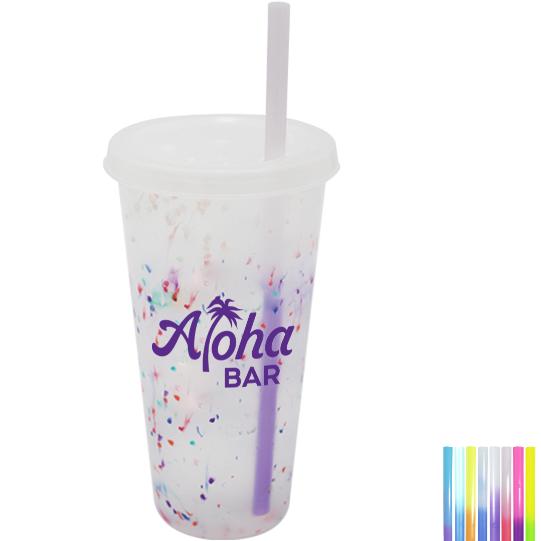Product Photo 1 Rainbow Confetti Mood Color Changing Cup w/ Lid & Straw, 26oz.