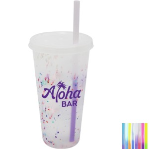 Rainbow Confetti Mood Color Changing Cup w/ Lid & Straw, 26oz. - AK8447