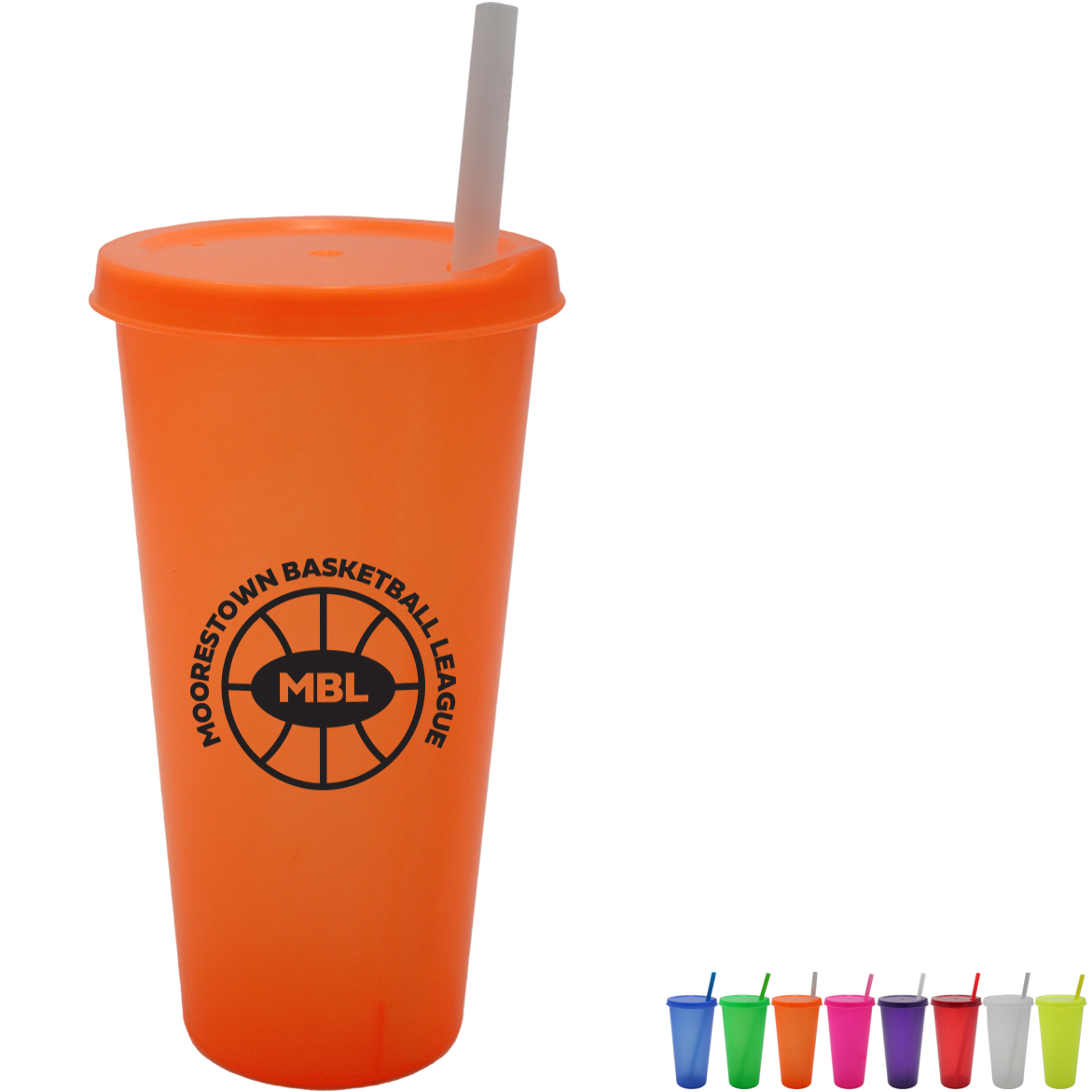 Product Photo 1 Plastic Colors Cup w/ Lid & Straw, 26oz.