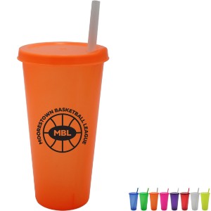 Plastic Colors Cup w/ Lid & Straw, 26oz. - AK8443
