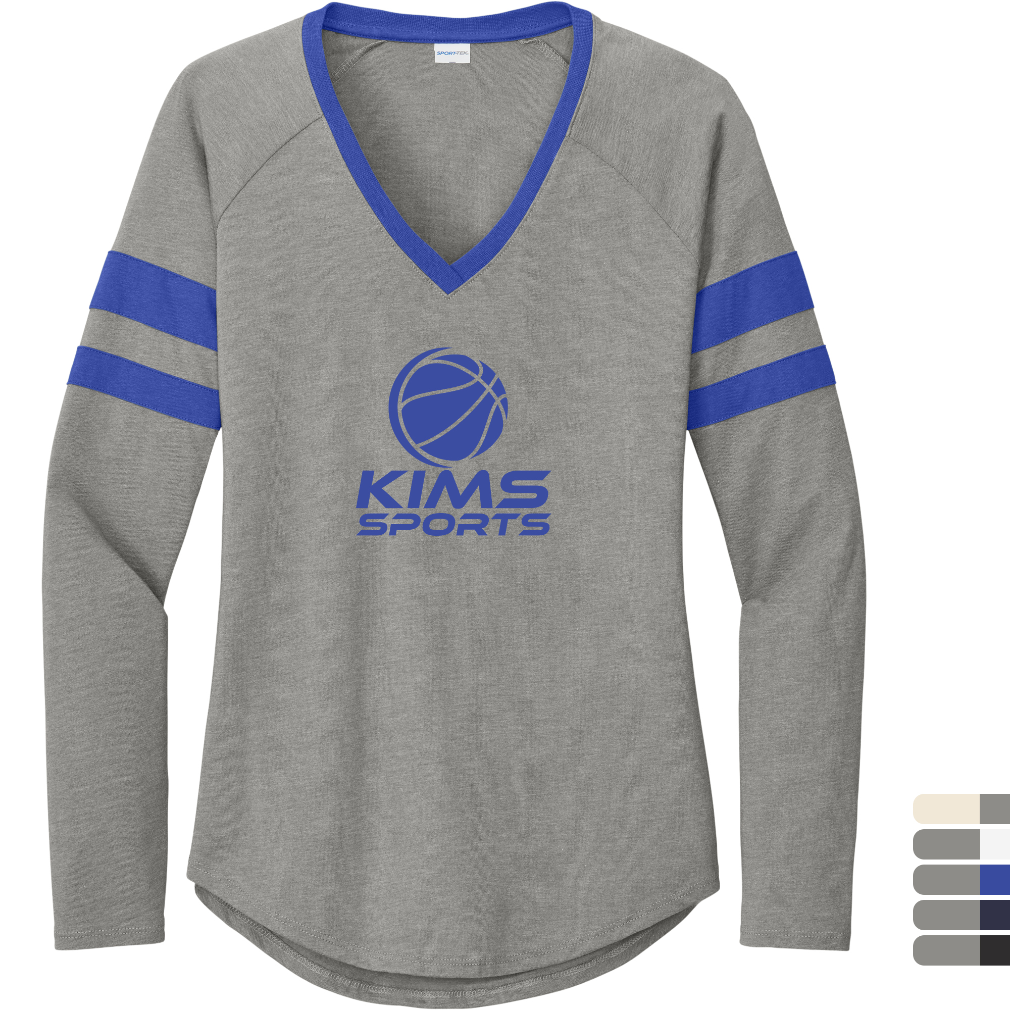 Product Photo 1 Sport-Tek® Halftime Cotton/Poly Stripe Long Sleeve V-Neck Ladies' Tee