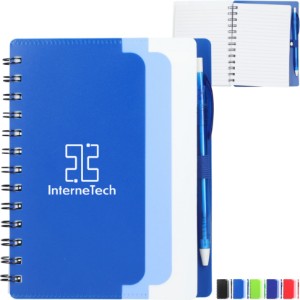 Recycled Dual Pocket Spiral Notebook w/ Pen, 5" x 7" - BT2125
