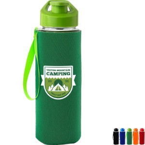 Easy Pour Frosted Glass Sleeve Lanyard Water Bottle, 22oz. - AL8419