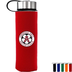 Metal Lanyard Lid Frosted Glass Sleeve Water Bottle, 22oz. - AL8423