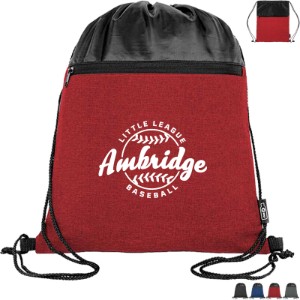 rPET 210D Heather Drawstring Bag with Front Zipper Pocket - HH4355