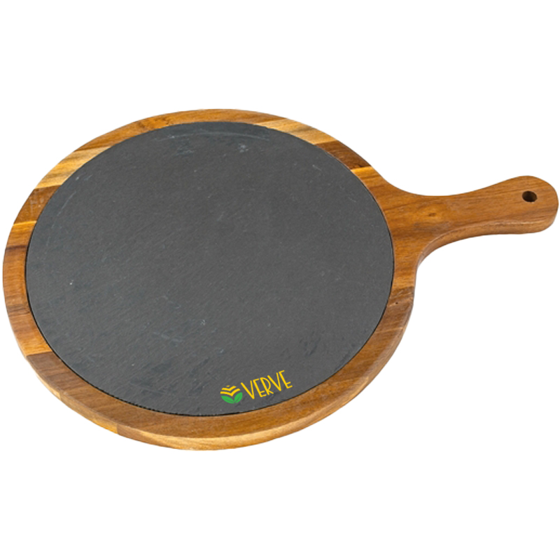 Product Photo 1 Large Flair Round Acacia Wood/ Slate Serving Board with Hand