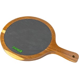 Small Flair Round Acacia Wood/ Slate Serving Board with Hand - ZP1215