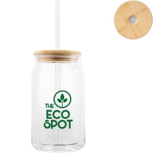 Soda Lime Glass Can w/ Bamboo Lid, 17oz. - HT6461