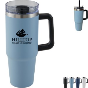 Vancouver Double Wall Vacuum Insulated Stainless Steel Mug w/ Straw, 30oz. - EV1135