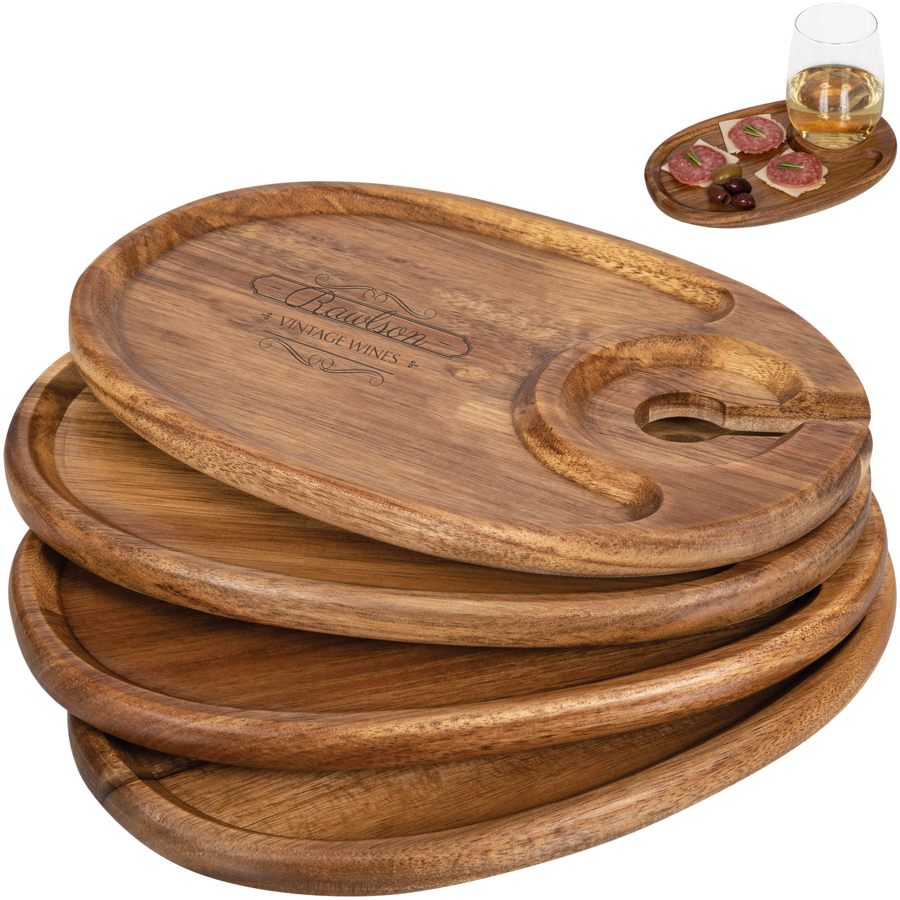 Product Photo 1 Toscana Wine Appetizer 4 Acacia Wood Plate Set