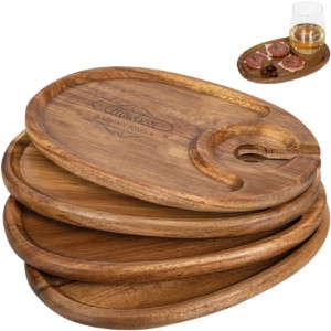 Toscana Wine Appetizer 4 Acacia Wood Plate Set - PK1003