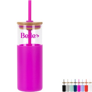 Stirling Glass Tumbler w/ Silicone Sleeve & PP Straw, 18oz. - AR1627