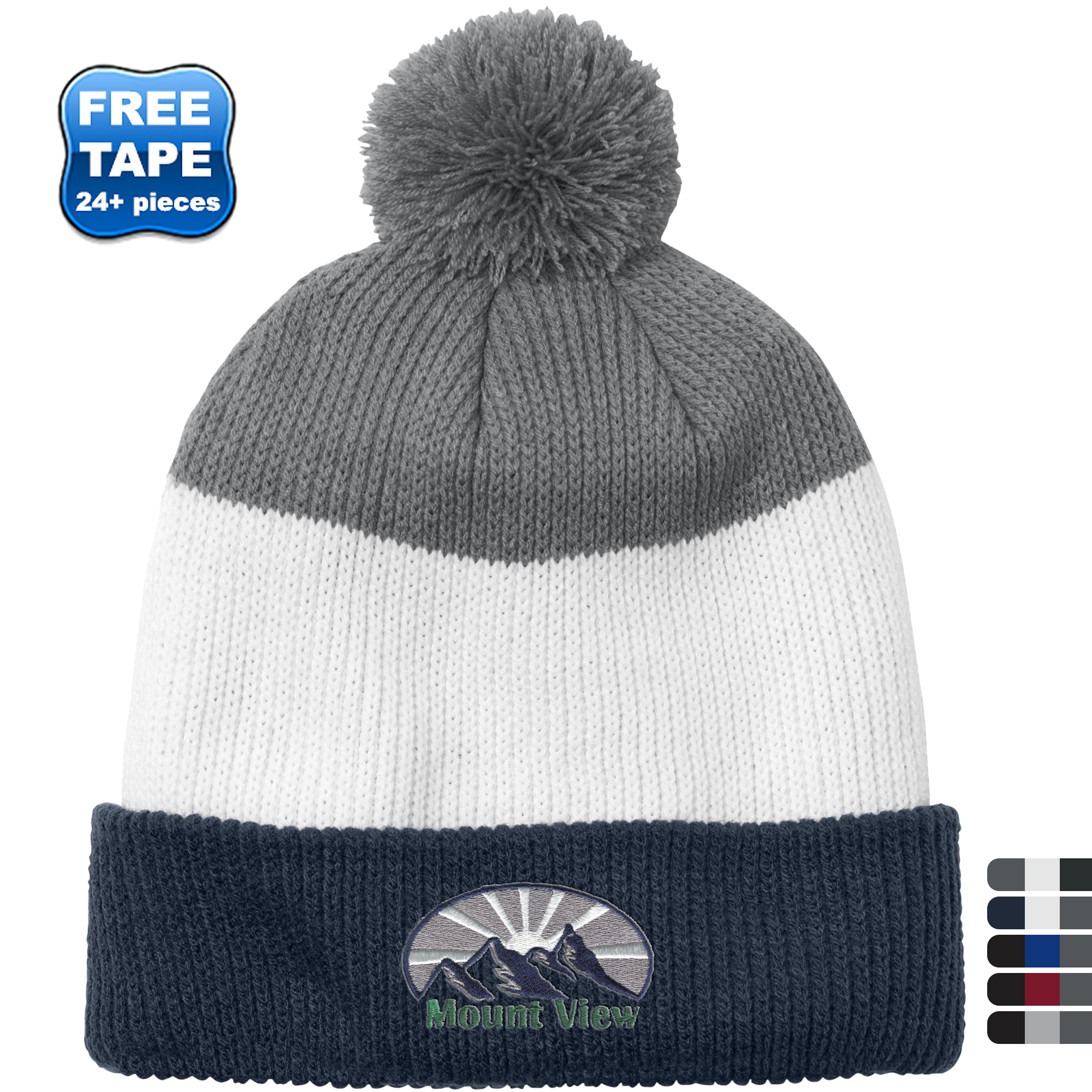 Product Photo 1 Port Authority® Cozy Striped Pom Acrylic Beanie