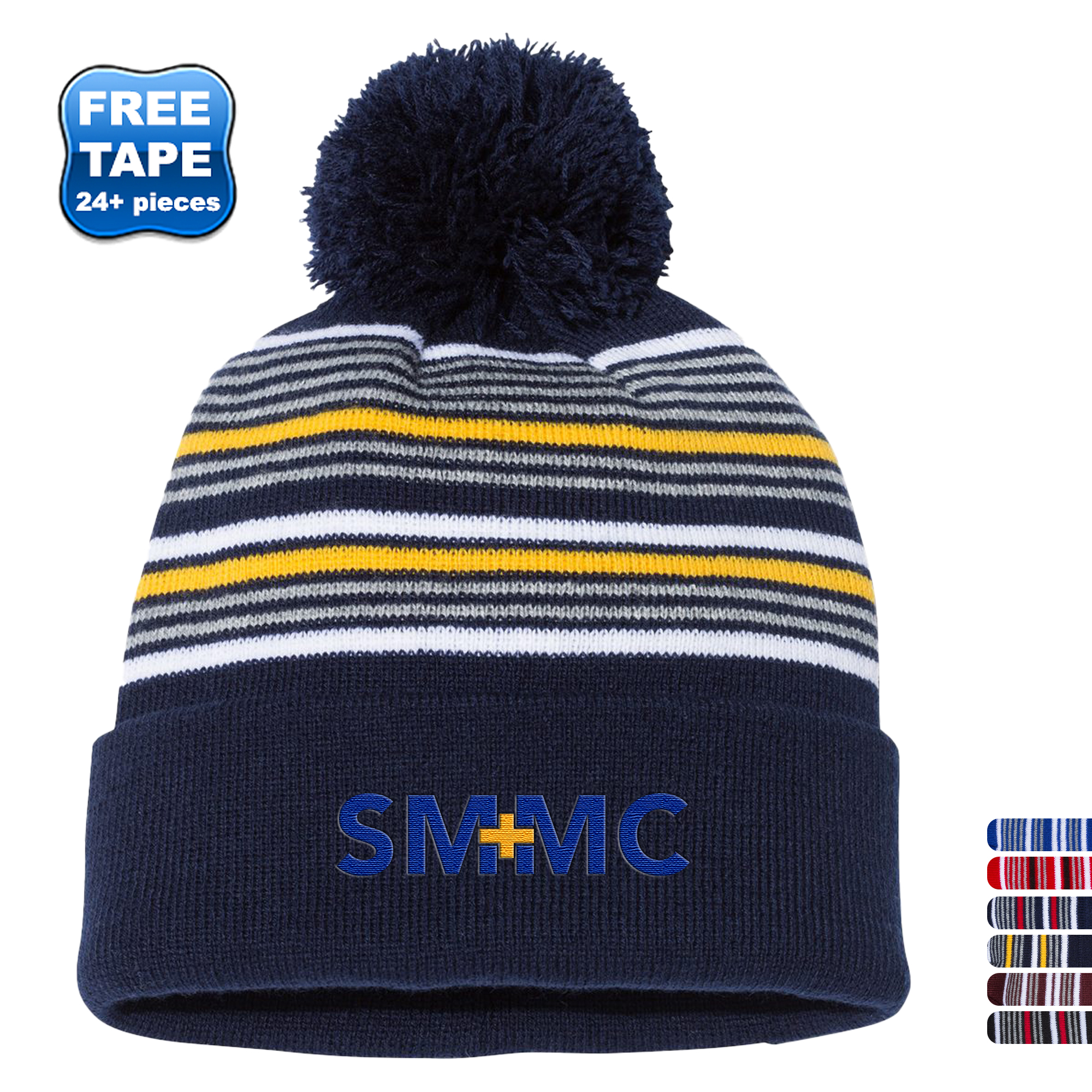 Product Photo 1 Sportsman™ 12" Striped Pom-Pom Cuffed Beanie