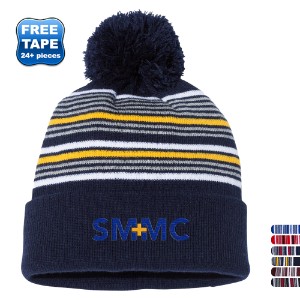Sportsman™ 12" Striped Pom-Pom Cuffed Beanie - WG1317