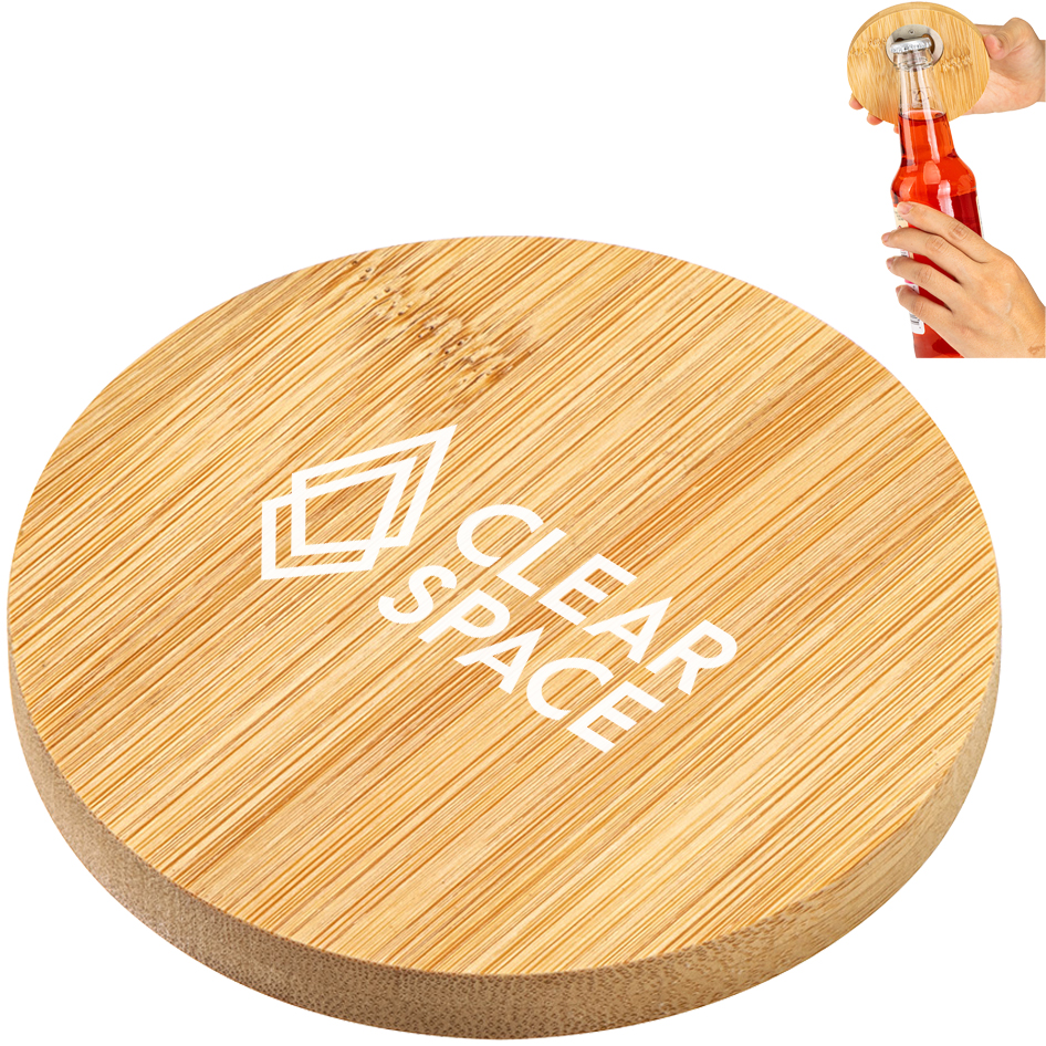 Product Photo 1 FSC® Bamboo Coaster w/ Bottle Opener