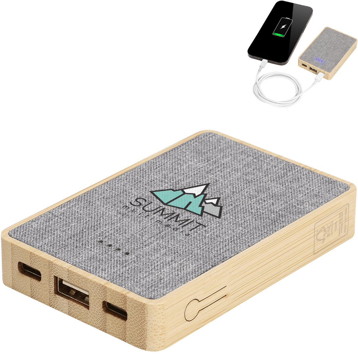 Product Photo 1 Dual Port Bamboo rPET Power Bank, 5000mAh
