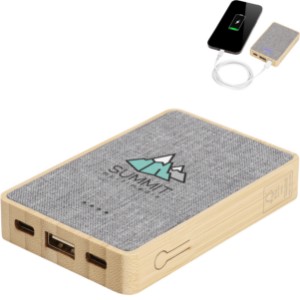 Dual Port Bamboo rPET Power Bank, 5000mAh - ST9292