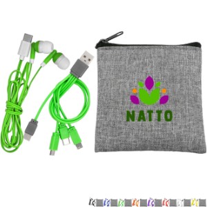 Recycled Pouch, Colorful Type C Earbuds & Charging Cable Kit - AL1797