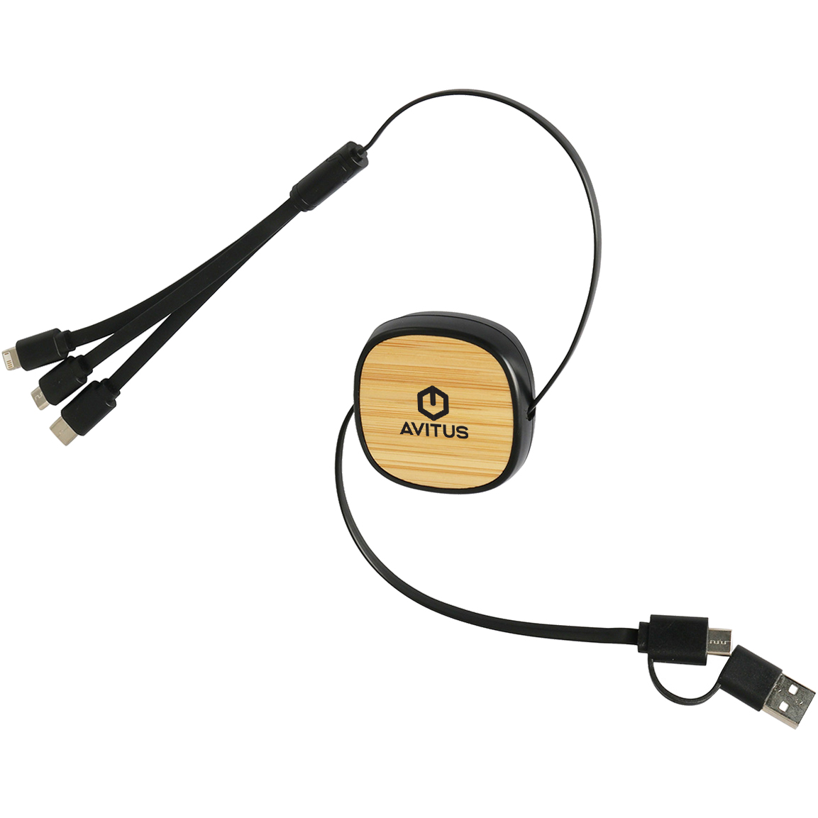 Product Photo 1 Bamboo Retractable 3-in-1 Charging Cable w/ Dual Inputs