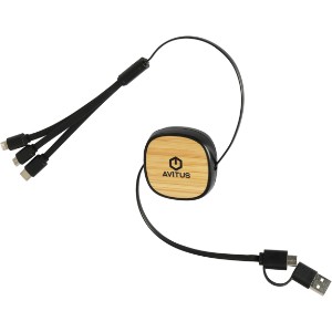 Bamboo Retractable 3-in-1 Charging Cable w/ Dual Inputs - AR1691