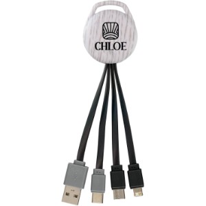 White Wood Vivid Dual Input 3-in-1 Charging Cable - AL1778