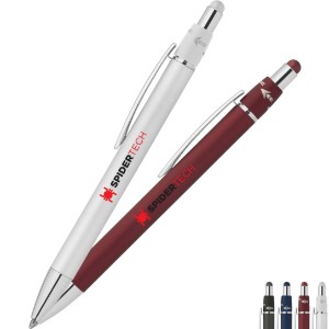 Retractable Orbit Spinner Chrome Metal Pen w/ Stylus, Full Color - GS3703