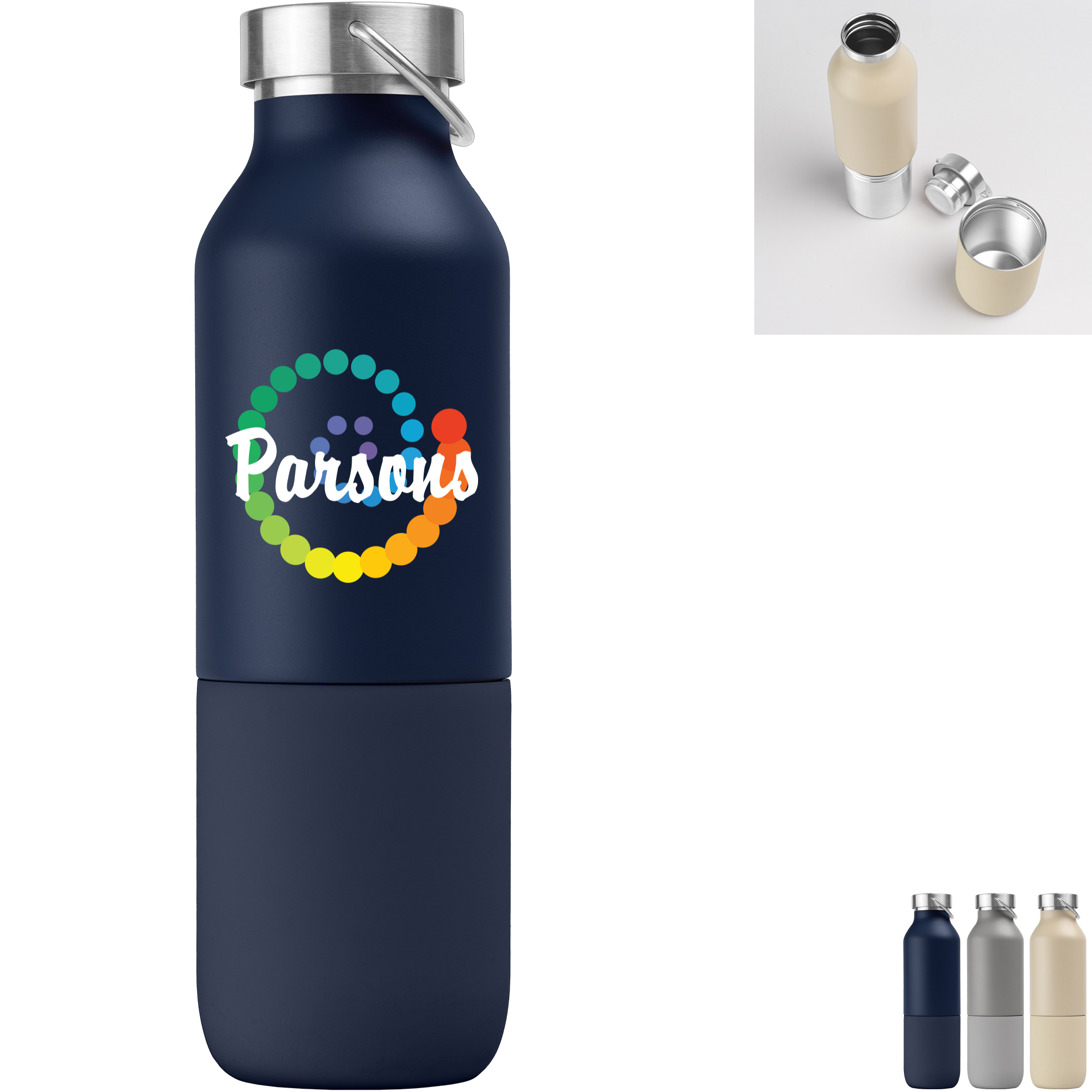 Product Photo 1 Freya Duo 2-in-1 Double Wall Recycled Stainless Steel Bottle, Full Color, 20oz.