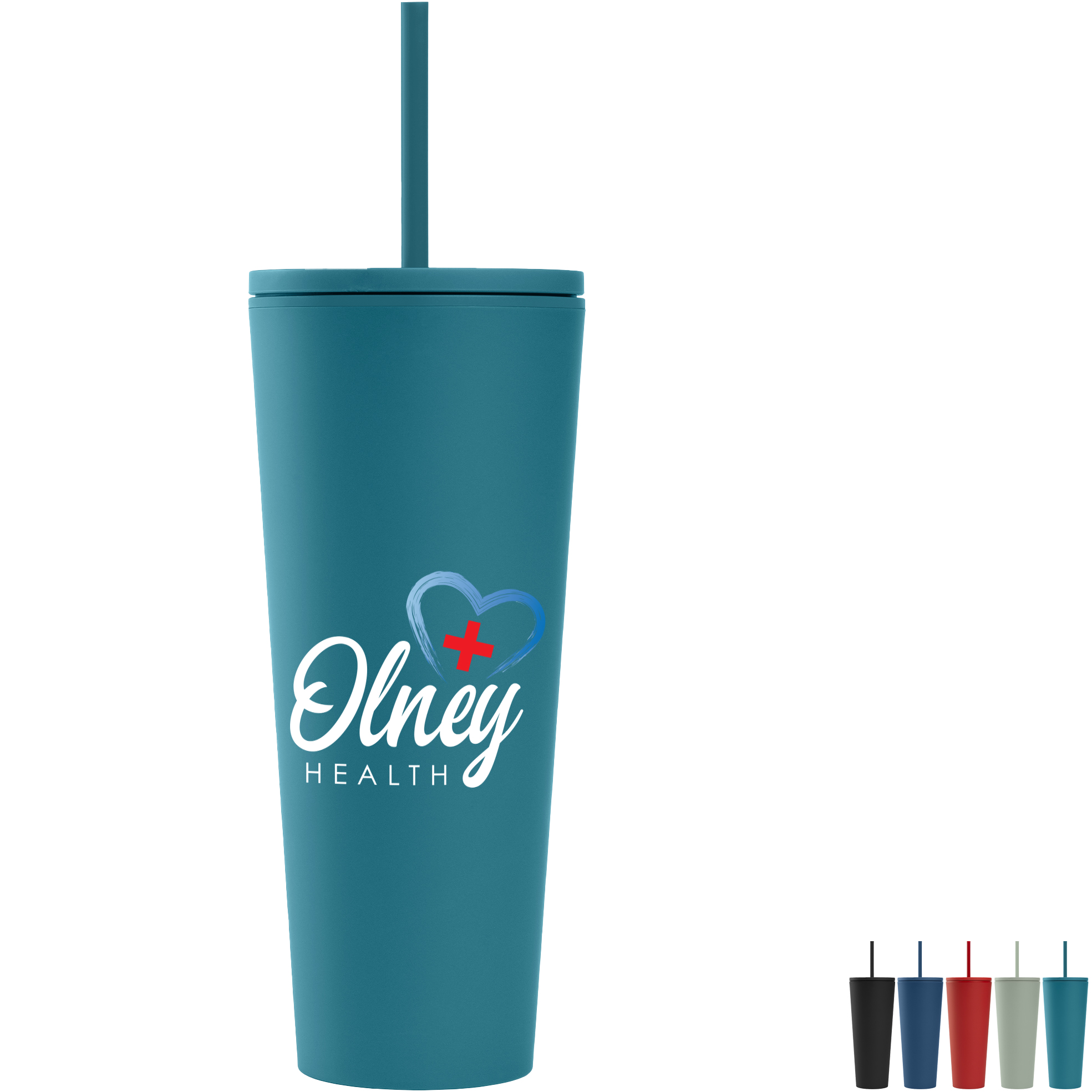 Product Photo 1 Spire Soft Touch Double Wall Recycled Plastic Tumbler w/ Straw, Full Color, 24oz.