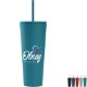 Spire Soft Touch Double Wall Recycled Plastic Tumbler w/ Straw, Full Color, 24oz.