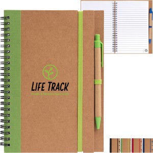 Kraft Hard Cover Spiral Notebook with Pen, Full Color - GS3754