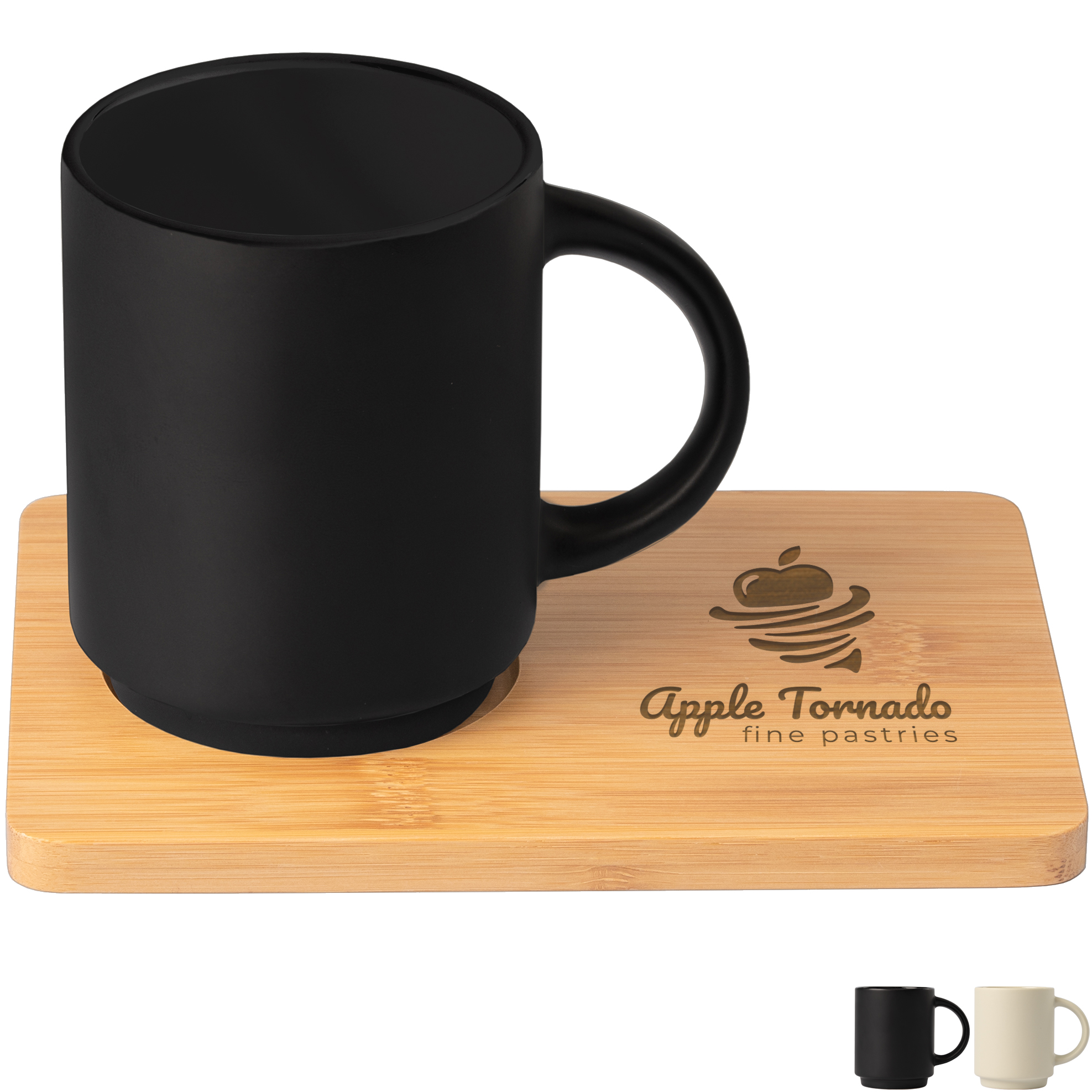 Product Photo 1 Café Duo Ceramic Mug & Bamboo Board Set, Laser Engraved, 11oz.