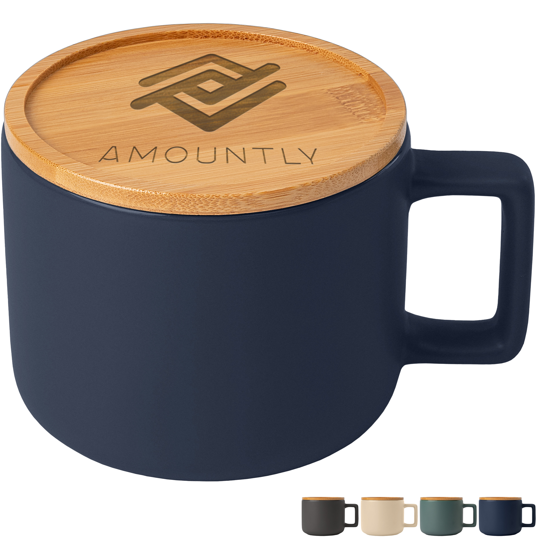Product Photo 1 Café Virtuoso Ceramic Mug with Bamboo Lid, Laser Engraved, 12oz.
