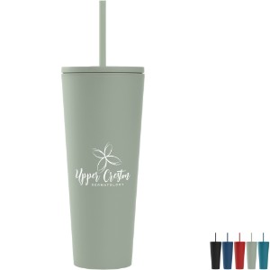 Spire Soft Touch Double Wall Recycled Plastic Tumbler w/ Straw, 24oz. - GS3783
