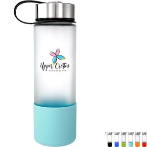 Metal Lanyard Lid Full Color Frosted Glass Grip Bottle, 22oz. - AL1755
