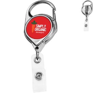 Chrome Carabiner Badge Reel with Belt Clip - DE3445