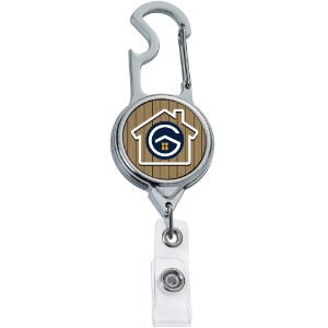Chrome Carabiner Bottle Opener Badge Reel - DE3448