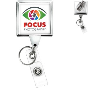 Heavy Duty Chrome Jumbo Square Badge Reel with Split Ring - DE3464