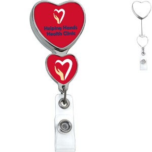 Chrome Double Up Heart Badge Reel - DE3484