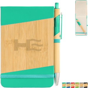 Bamboo Look Jotter & Pen Set - CLOSEOUT! - HT3447